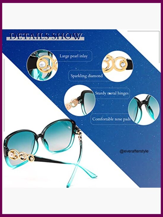 Oversized Square Frame Sunglasses with Pearl Sparkling Polarized UV Protection main image 6